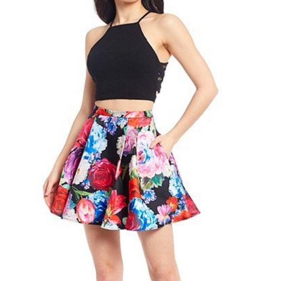 B Darlin Floral Print Two Piece Dress Set Black 15 / 16 - Picture 14 of 14